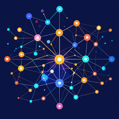 Interconnected Network of Nodes and Lines in a Futuristic Abstract Design on Dark Blue Background