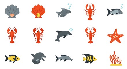 Fototapeta premium Colorful Flat Illustration of Various Aquatic Creatures