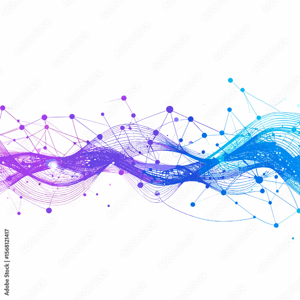 Poster modern abstract wavy background with purple and blue gradient dots and lines in a dynamic flowing de