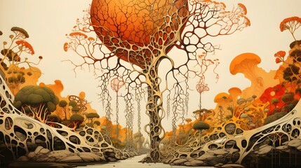 A captivating surreal landscape with extraordinary trees and an ethereal ambiance.