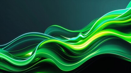 Abstract neon green liquid flowing smoothly with glowing edges on a dark backdrop