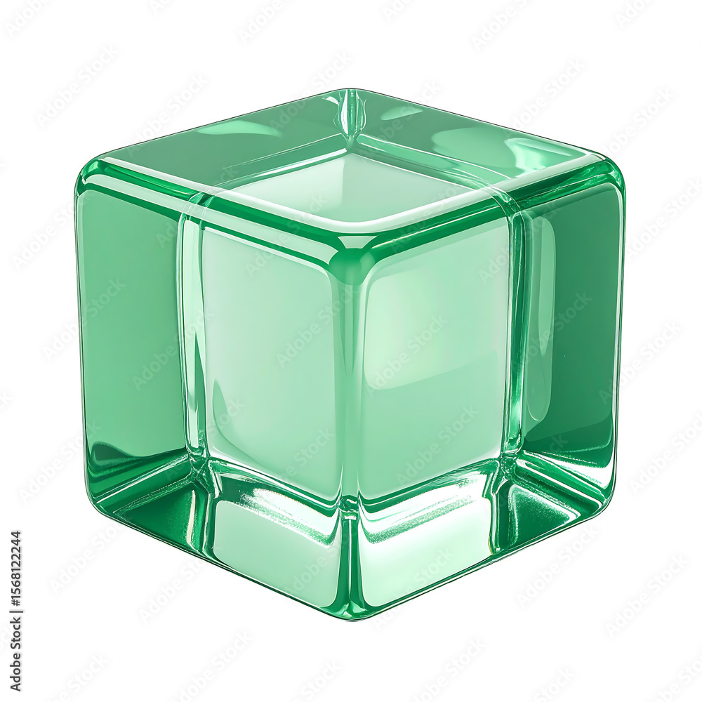 Poster glossy mint ice cube icon with smooth form on transparent background winter chill symbol