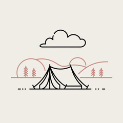 A simple tent pitched in a minimalist landscape
