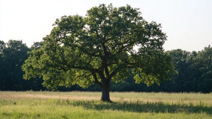 Fototapeta premium Majestic oak tree in a grassy field