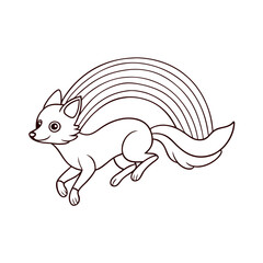 Naklejka premium Fox Jumping Over Rainbow Stream Coloring Page