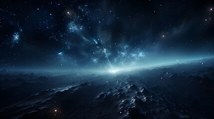 A breathtaking view of a cosmic landscape, with a vibrant nebula and a star-studded sky, evoking a sense of wonder and exploration.
