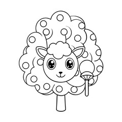 Lamb Hiding Behind a Flower Coloring Page