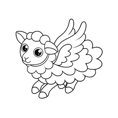 Fototapeta premium Lamb Flying with Cloud Friends Coloring Page