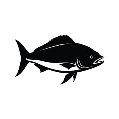 Black and white illustration of a fish, possibly for logo purposes