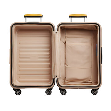 An open and empty modern suitcase isolated on transparent background