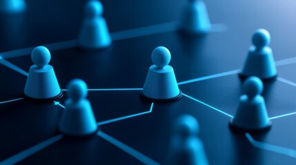 Symbolize of organization chart. Abstract blue network with interconnected figures representing collaboration.
