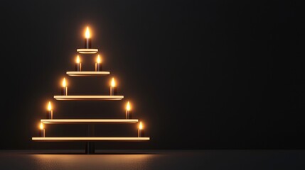 Symbolize of organization chart. Candle pyramid resembling a Christmas tree against a dark background.