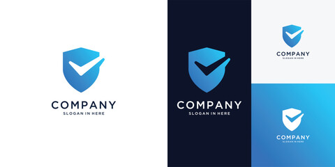 Shield secure check mark logo, Shield data security logo template. Abstract digital technology for business technology.