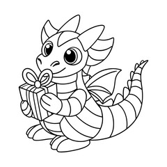 Naklejka premium Dragon Wrapping a Candy Gift Coloring Page