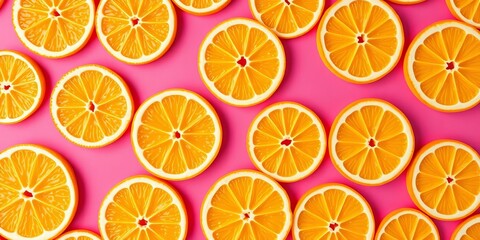 Obraz premium Seamless pattern of paper orange slices on pink background, print, pattern