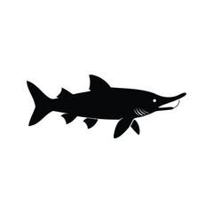 Isolated silhouette of a Paddlefish, a unique and ancient freshwater fish