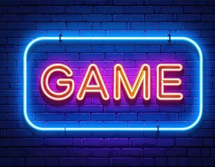 Obraz premium Neon sign game on brick wall (1)