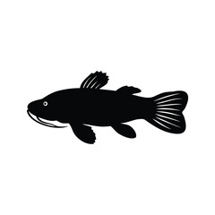 Stylized silhouette of a catfish facing left with visible whiskers