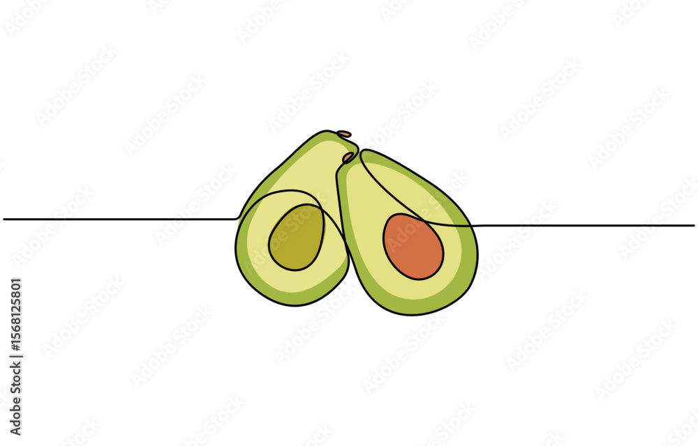 Poster avocado single line icon, continuous one single minimal line drawing avocado, sketch and doodle desi