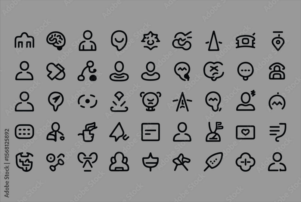 Poster a comprehensive collection of modern minimalist line art icons representing diverse concepts such as