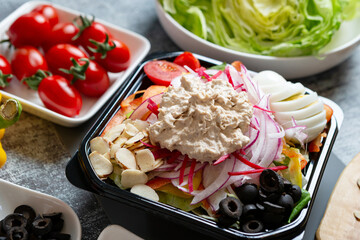 Salad and various vegetables nuts