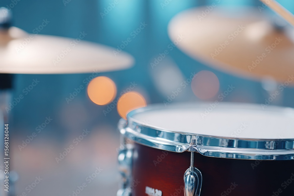 Aufkleber portrait of drummer tuning toms on stage during soundcheck focus on tuning keys and shell lugs