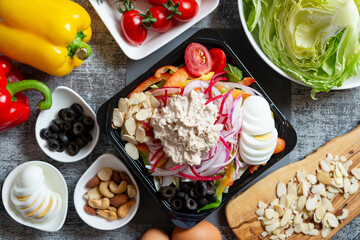 Salad and various vegetables nuts