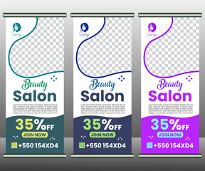 Beauty salon makeup roll up banner template design. Beauty makeup salon roll up banner for manicure and pedicure.