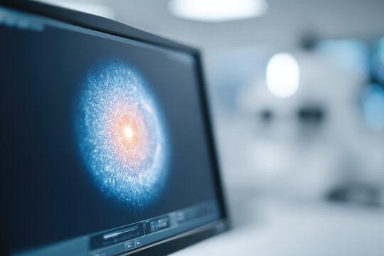 close-up of retina scan image displayed on high-resolution monitor in ophthalmology lab
