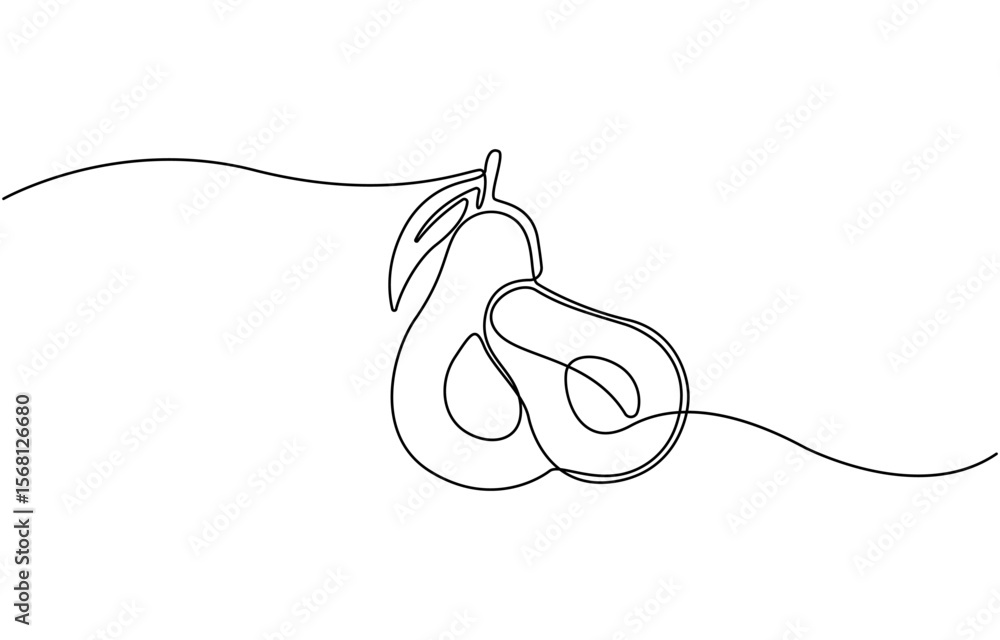 Poster avocado single line icon, continuous one single minimal line drawing avocado, sketch and doodle desi