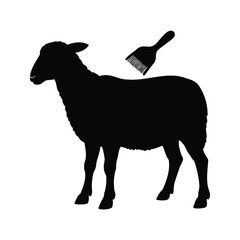 Silhouette of a sheep and wool combing tool, representing shearing time