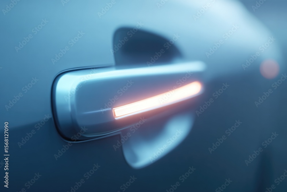 Aufkleber close-up of 3d-rendered car door handle opening mechanism with sensors visible on inner panel under 