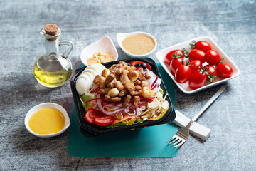 Salad with meat in a bowl