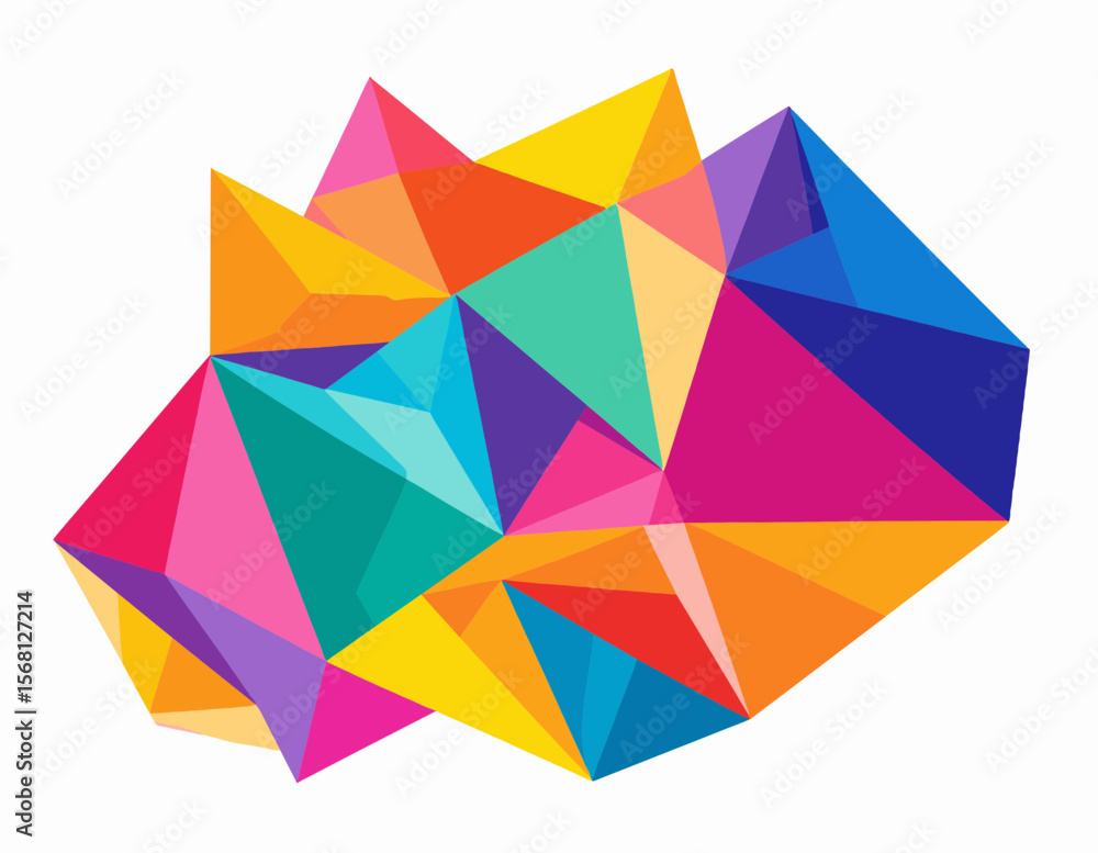 Poster vibrant abstract polygonal design featuring colorful geometric triangles on white background creativ