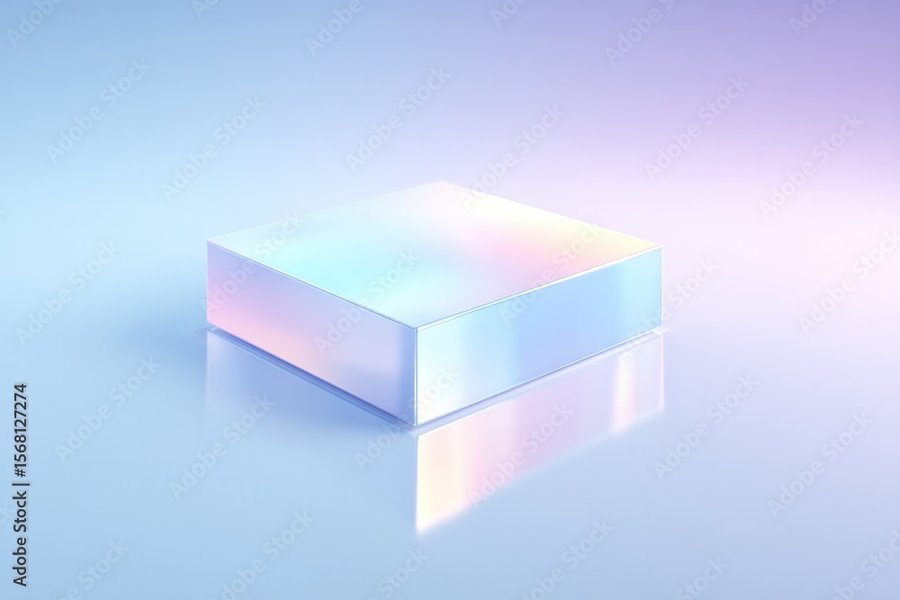 Aufkleber square metallic platform rendered on smooth blue-to-purple gradient floor and background with subtle