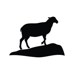 Silhouette of a Sheep Standing on a Mound against a White Background