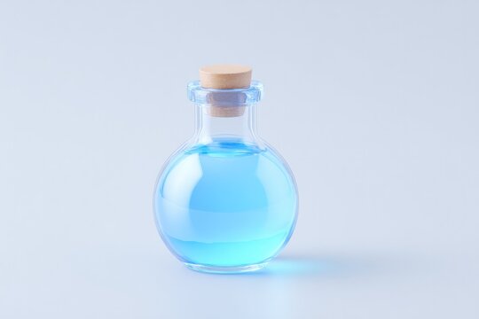 potion flask shaped like skull with glowing blue vapor inside