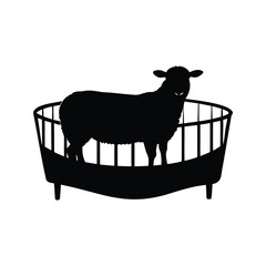Black silhouette of a sheep inside of a baby crib illustration