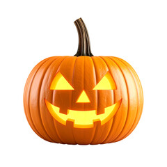 Glowing Pumpkin Lantern with Carved Blank Face Orange Smooth Stem on Transparent Background 3D
