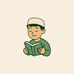 Muslim Boy Reading Quran Illustration – Islamic Education Vector