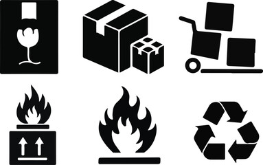 Black and white warning icons for fragile goods