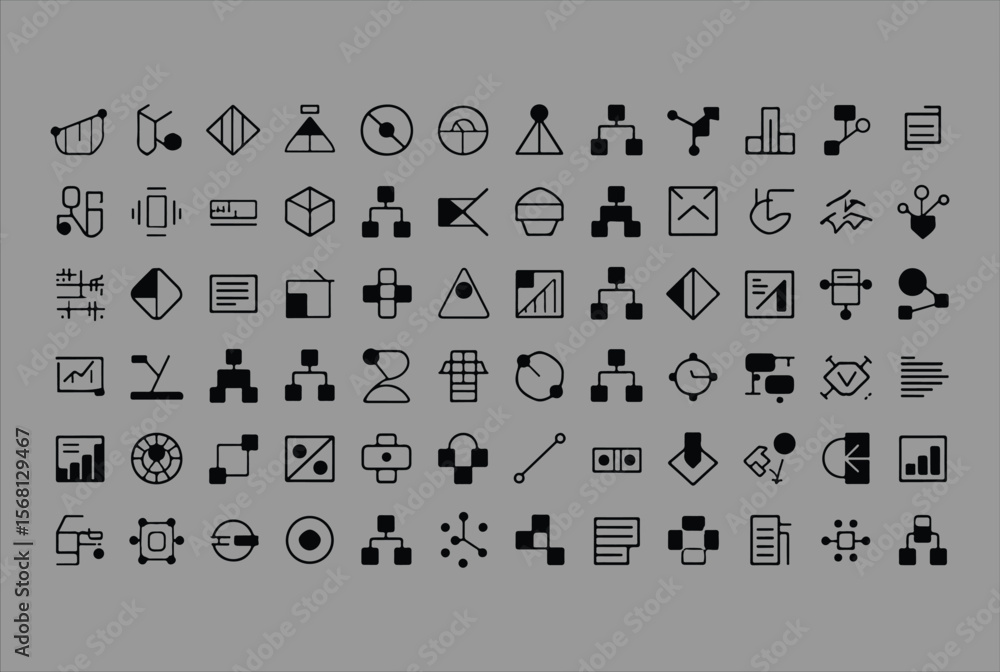 Aufkleber a diverse collection of abstract black line art icons representing data analysis organization commun