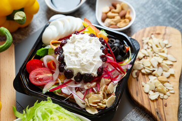Salad and various vegetables nuts