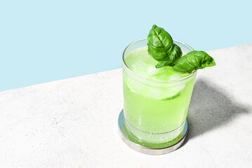 Iced Basil Mocktail, green summer cocktail drink