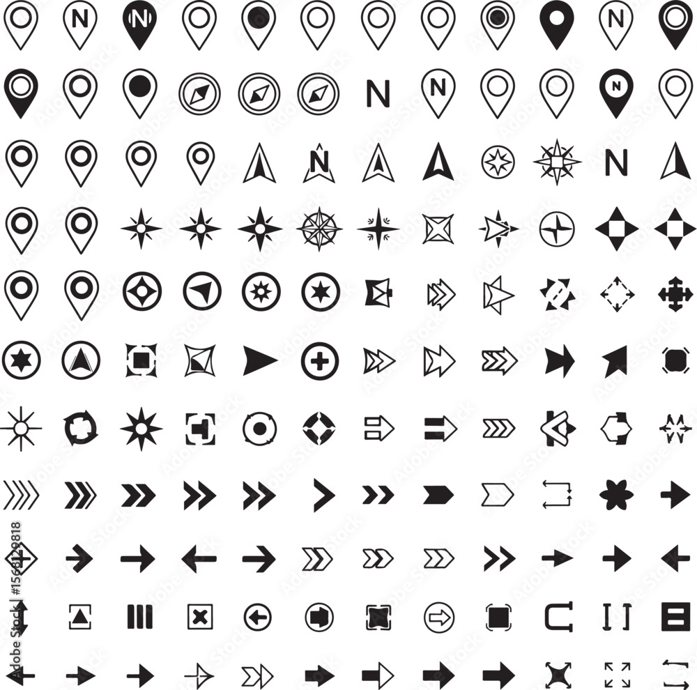Poster collection of navigation and directional icons arrow compass