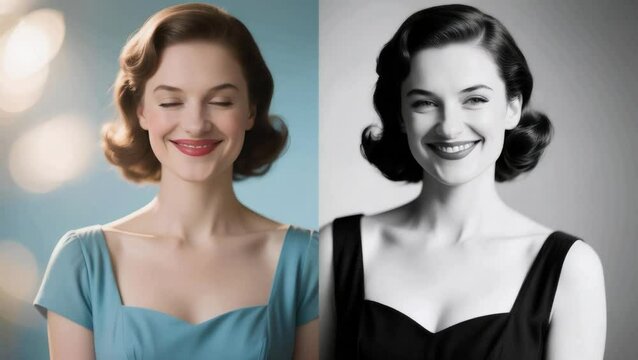 Dos mujeres de los años 1960 sonrien a la camara