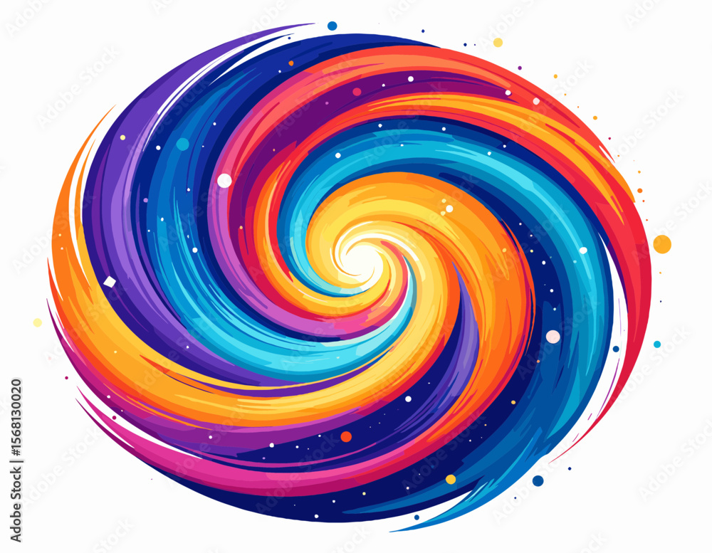 Poster vibrant pixel swirl abstract art design on white background with spiral pattern and bright color pal