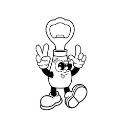 Retro character design of cute bottle opener outline