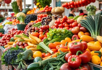 Vibrant array of fresh produce at a farmer's market,  nutrition,  fruits