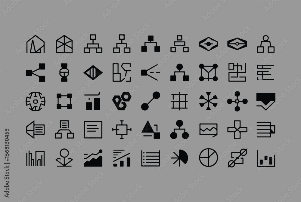 Aufkleber a collection of diverse black line art icons representing business technology and data analysis conc